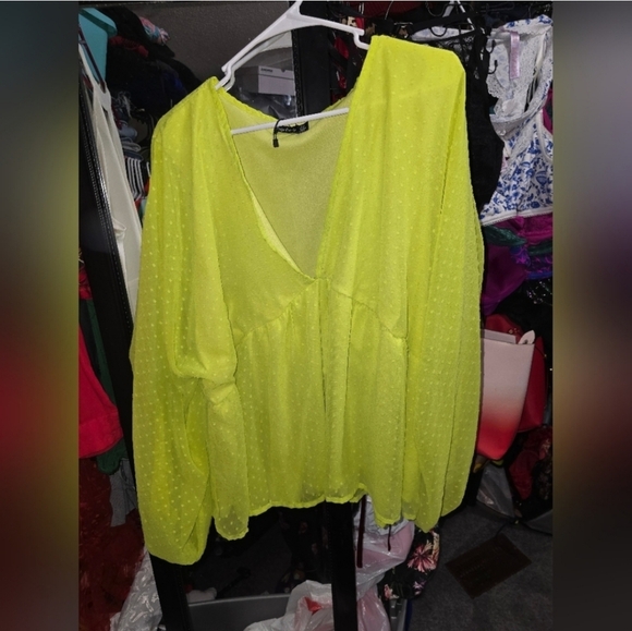 🍂🍁Boohoo Plus Dobby Mesh Puff Sleeve Smock Top 20 - Picture 3 of 5